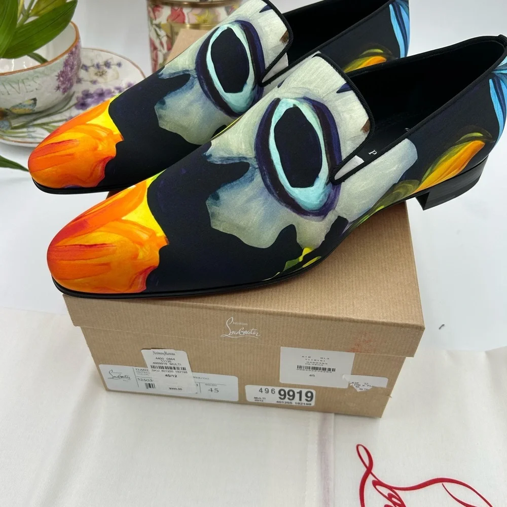 Men's Christian Louboutin, dandy, chick floral satin loafers size 45 made Italy - Picture 6 of 13